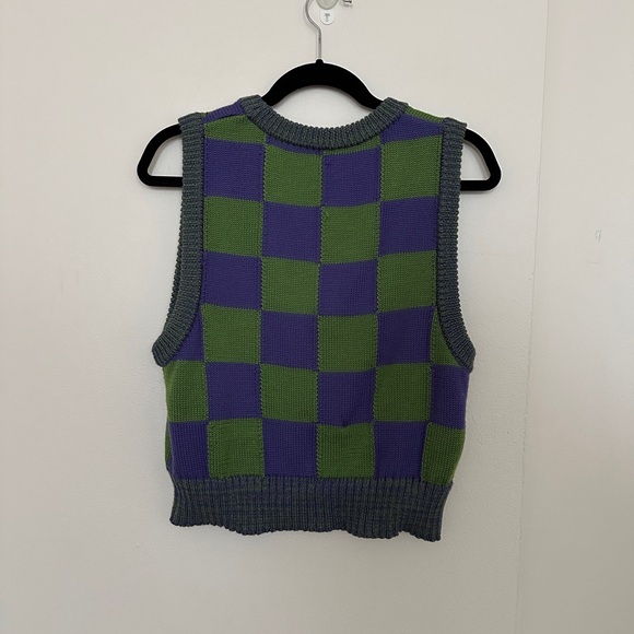 Warm Hugs Only Checkered Wool Knit Vest - Purple & Green Sweater Vest - Picture 2 of 3